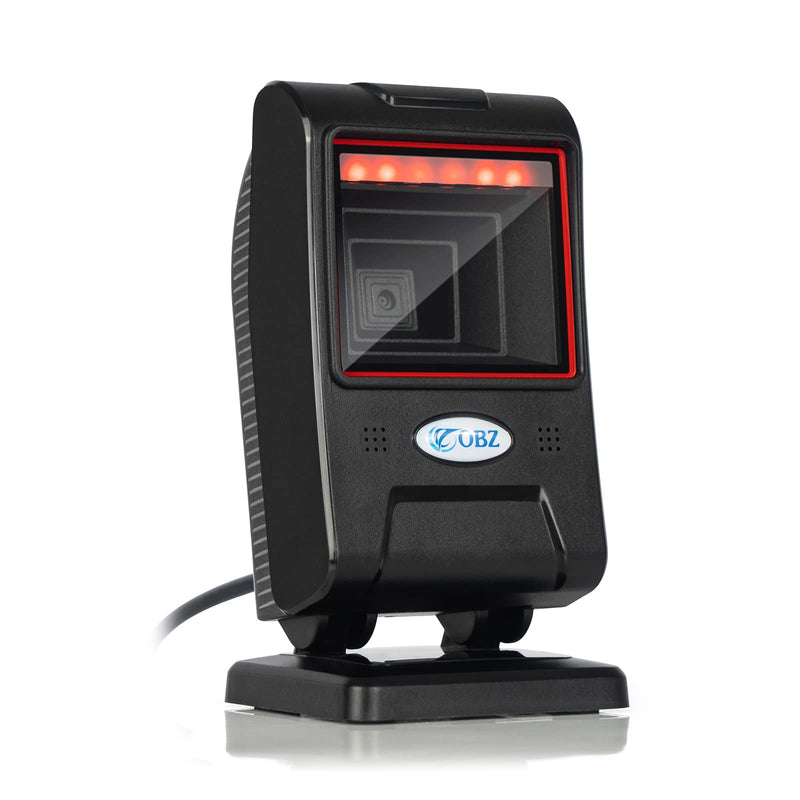 OBZ 1D 2D Desktop Barcode Scanner, QR Barcode Reader USB Handsfree Wired Scanner with Adjustable Scan Head, Automatic Barcode Reader for Android Windows Computer POS Stores Payment 2D QR Code Scanner