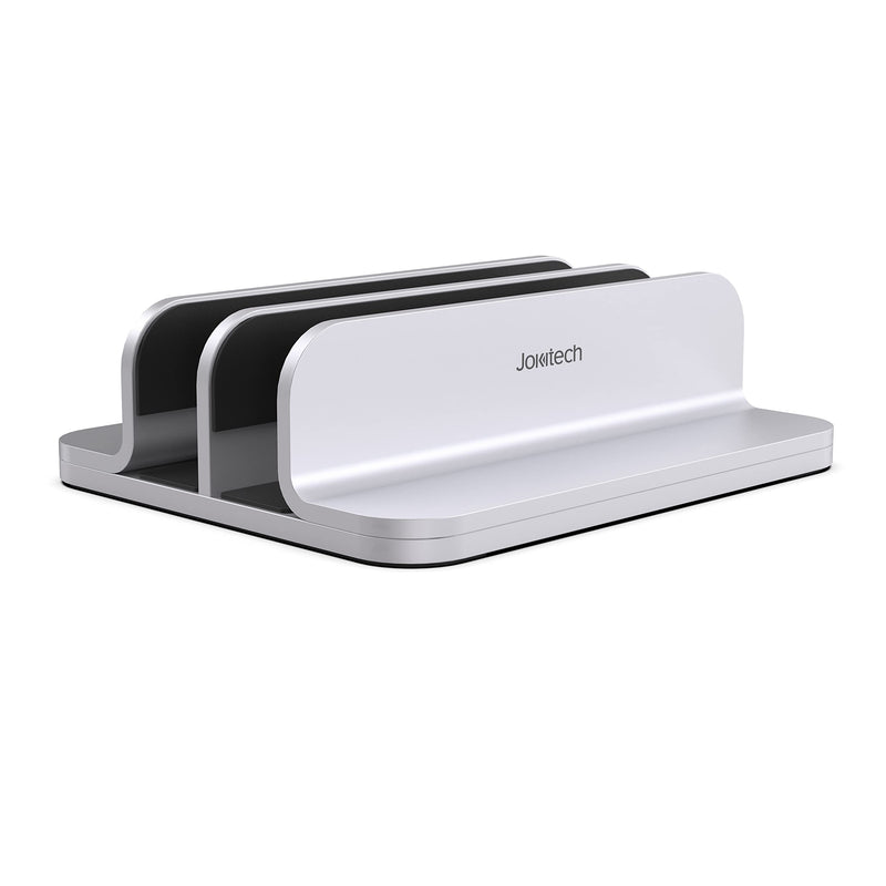 Double Aluminum Laptop Vertical Stand Organizer, Sturdy Notebook Computer Holder Stand Compatible with New Liquid Retina XDR Apple MacBook Air/Pro, Mac mini, Apple TV and iPad Pro - Silver