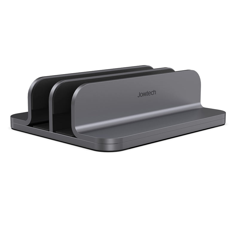 Dual Aluminum Vertical Laptop Stand Organizer, Sturdy Notebook Computer Holder Stand Compatible with New Liquid Retina XDR Apple MacBook Air/Pro, Mac mini, Apple TV and iPad Pro - Spacegray SpaceGrey