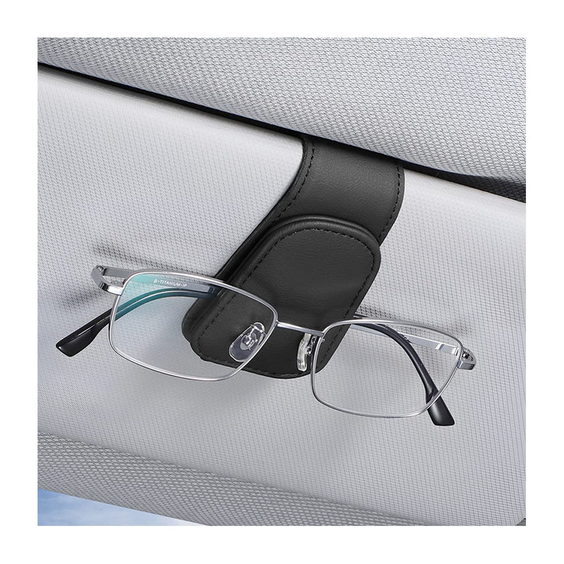 AICEL Sunglasses Holders for Car Sun Visor, Leather Eyeglasses Hanger Mounter, Magnetic Glasses Holder and Ticket Card Clip, Auto Interior Accessories Universal for SUV Pickup Truck Black/Leather