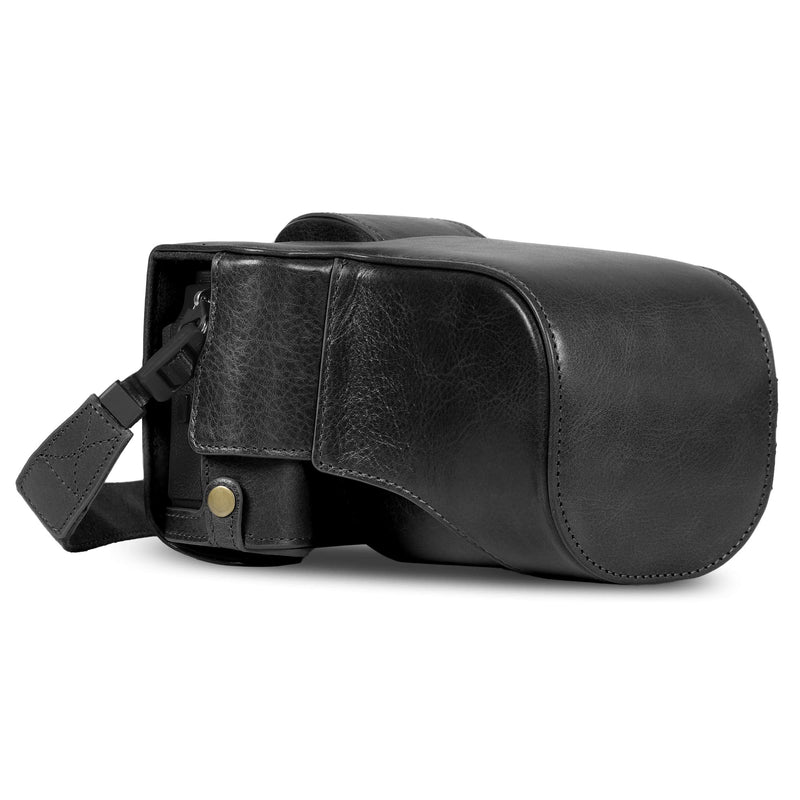 MegaGear Ever Ready Genuine Leather Camera Case Compatible with Fujifilm X-T5 (16-80mm)(Black) Black