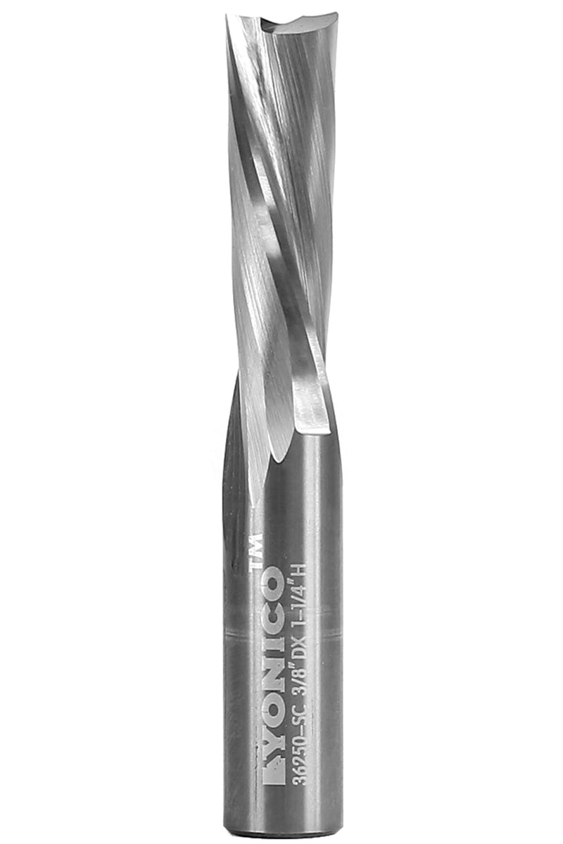 YONICO Downcut Router Bits Spiral 2 Flute Solid Carbide CNC Low Helix End Mill 3/8-Inch Dia. 3/8-Inch Shank 36250-SC 3/8" Diameter - 1-1/4" Length - 3/8" Shank