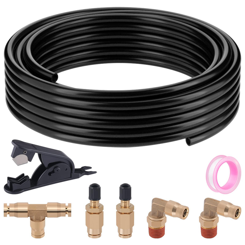 1/4" Air Line Service Kit for Air Bags Suspension Kit with Brass DOT Air Brake Fittings,1/4 DOT Air Fittings, 30 FT (9.1M) DOT Air Line PA Hose for Air Shock Line Kit Replacement Components 30 FT-Black