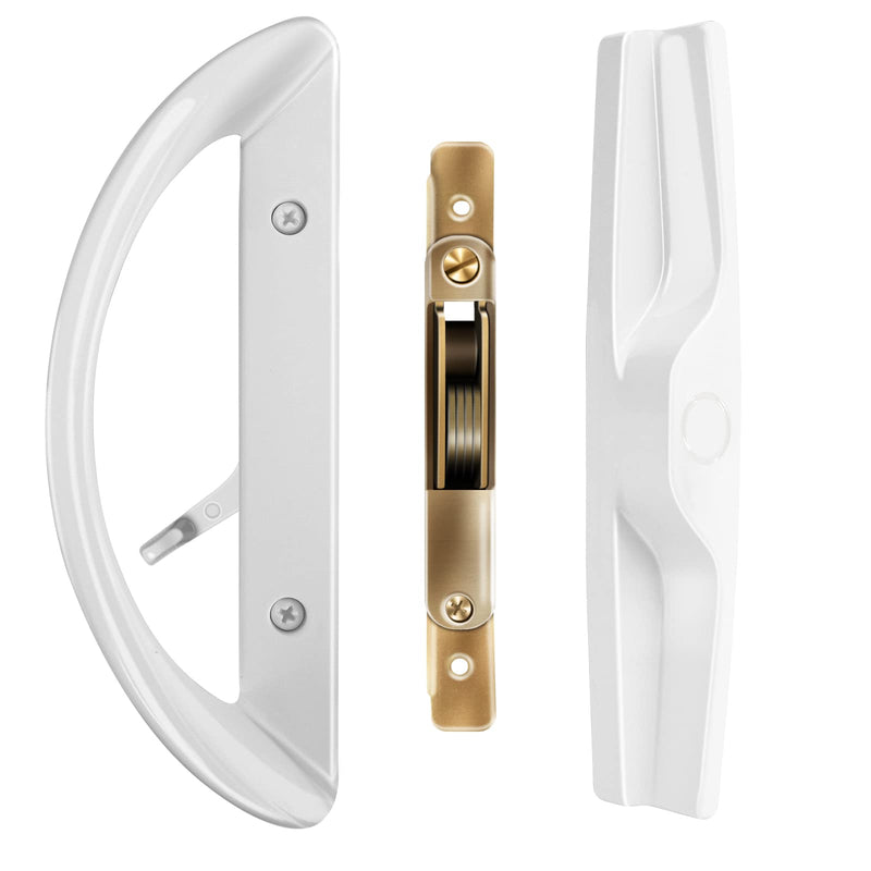 Sliding Door Lock with Mortise Lock (No Key), Patio Sliding Door Handle Reversible Design, Sliding Glass Door Lock Fits 3-15/16" Hole Spacing White