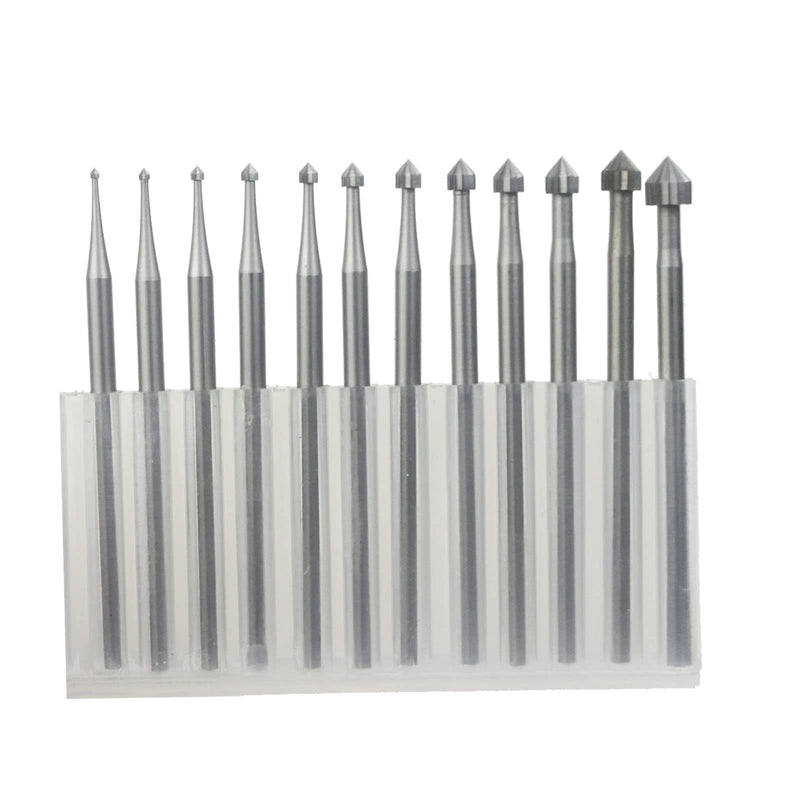 12 Pcs Cylinder-Cone Shape Carving Burr Sets, 3/32'' Shank Jewelry Making Stone Setting Burs for Lapidary (008-040)