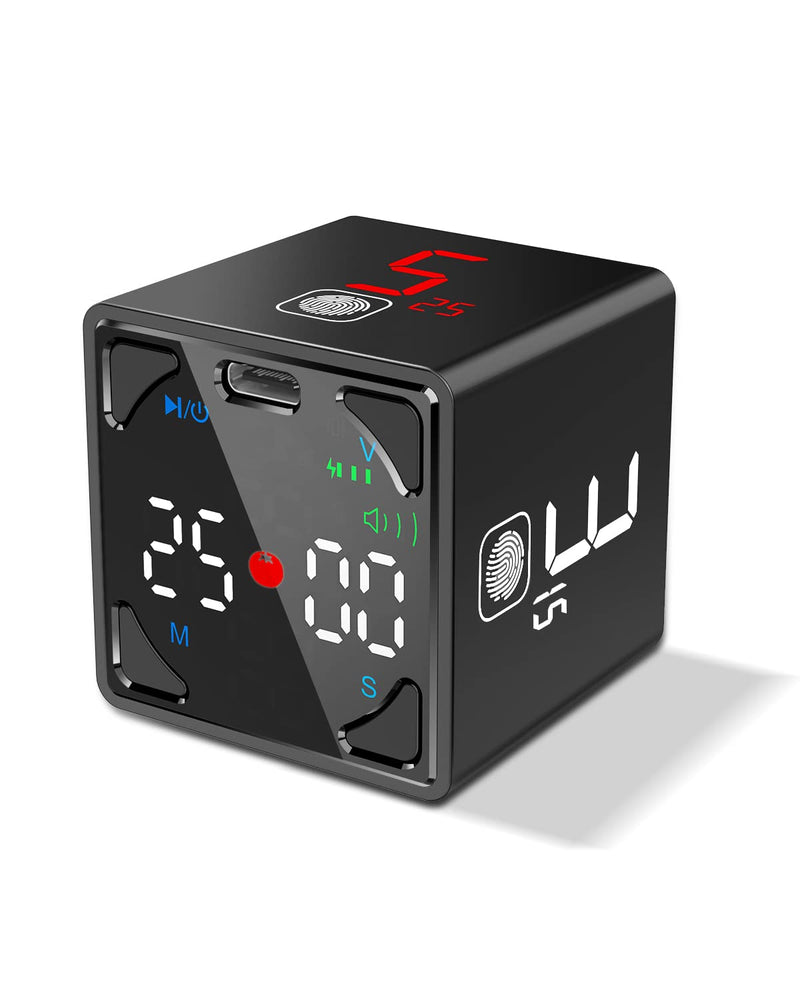 Pomodoro Timer Cube, Productivity Timer, Pause & Resume, Silent, Vibrate & Adjustable Sound Alert, for ADHD, Task, Work, Study, 1/3/5/10/15/25/45/60min & Custom Countdown, Black