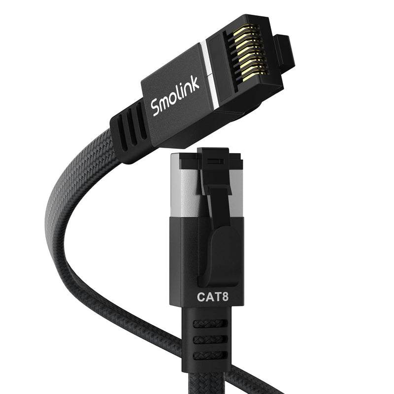Smolink Cat 8 Ethernet Cable - 100ft 40Gbps 2000MHz RJ45 LAN Network Patch Cord, Nylon Braided High Speed Internet Cable, Heavy Duty Shielded SFTP Cable for Router Modem Gaming PC PS5 Xbox Black