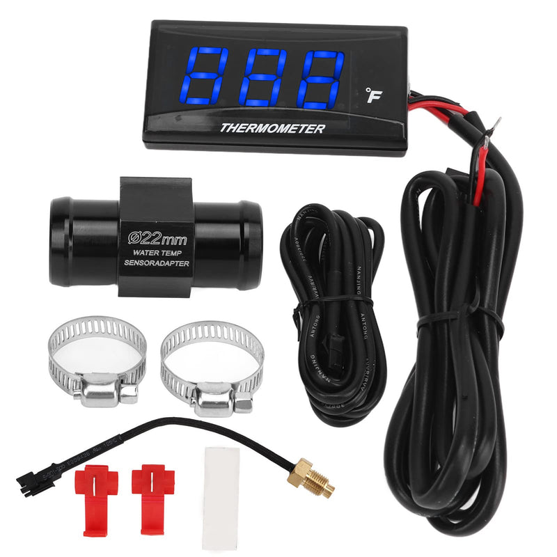 Water Temperature Meter, Motorcycle Water Temperature Gauge, DC12V Digital Thermometer Instrument for Motorcycles, Ultra Thin LCD Display with Backlight and Temp Sensor Adapter Blue