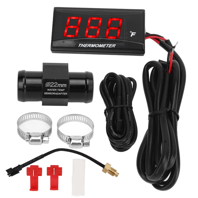 Water Temperature Meter, Motorcycle Water Temperature Gauge, DC12V Digital Thermometer Instrument for Motorcycles, Ultra Thin LCD Display with Backlight and Temp Sensor Adapter