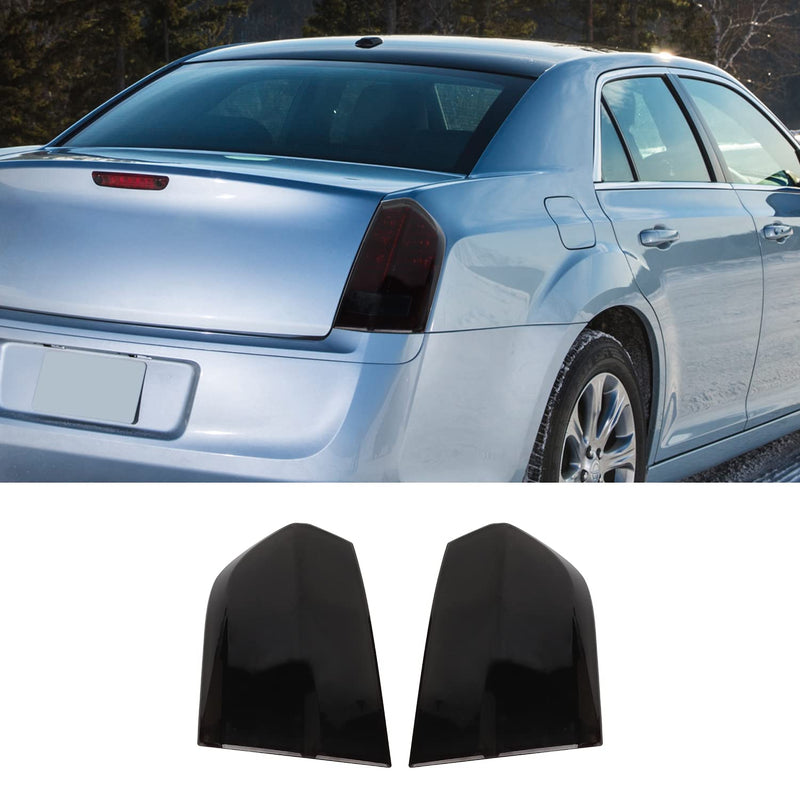 Hoolcar Tail Light Lamp Cover Guard Trim Bezel Frame Decor Exterior Accessories Compatible with 2011-2014 Chrysler 300, Smoked Black