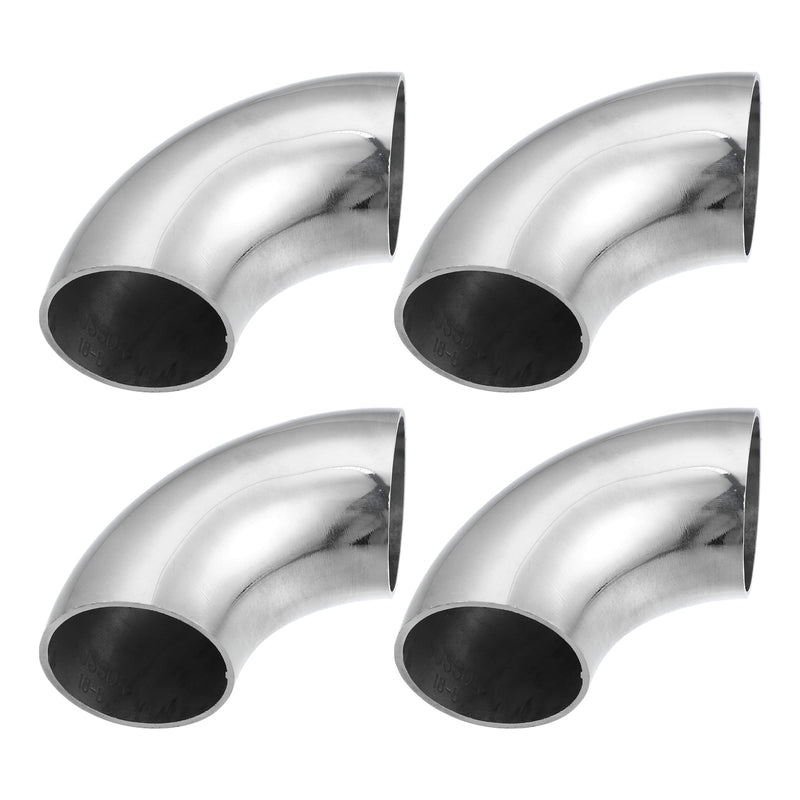 X AUTOHAUX 4pcs OD 1.5 Inch 90 Degree Mandrel Bend Elbow SS304 Stainless Steel Bend Tube Exhaust Elbow Pipe for Car Modified Exhaust System 1.5" Piping Silver Tone 1.5"
