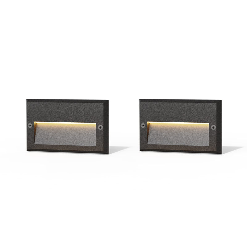 GOODSMANN Low Voltage Step Lights 5.5 Inch Outdoor 12V AC Landscape Stair Lights Wired 2PK 3W LED Electric Outdoor Deck Lighting Black Metal 49 Lumens 3000K Warm White with Cable Connectors