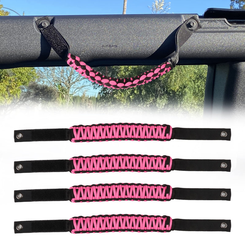 BESTAOO Roll Bar Grab Handles Paracord Grip Handle for Ford Bronco Accessories 2021 2022 2023 2024 2025 2 Door 4 Door, 4 Pack (Pink) Pink