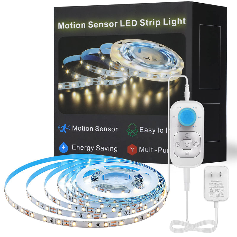 Motion Sensor LED Strip Light - Cabinet Strip Lights with 24W Plug, Dimmer, and Timing, 16.4ft for Under Cabinet, Kitchen, 3000K WarmWhite Warm White 16.4ft 2pack