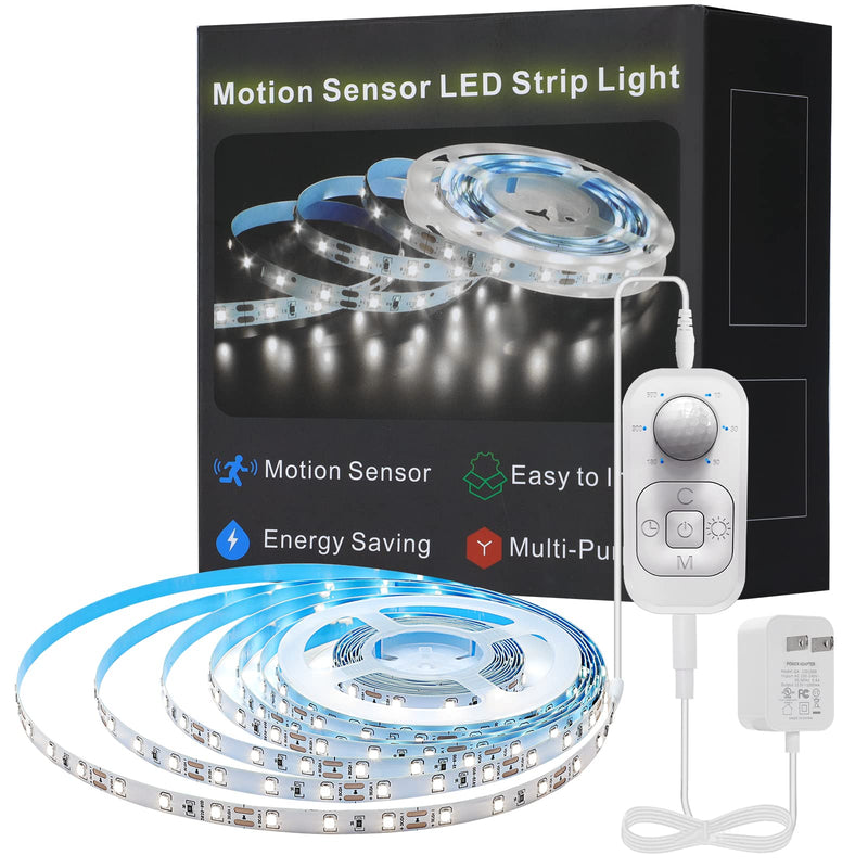 Motion Sensor LED Strip Light - Cabinet Strip Lights with 24W Plug, Dimmer and Timing,16.4ft 6000K ColdWhite Cold White 16.4ft 2pack