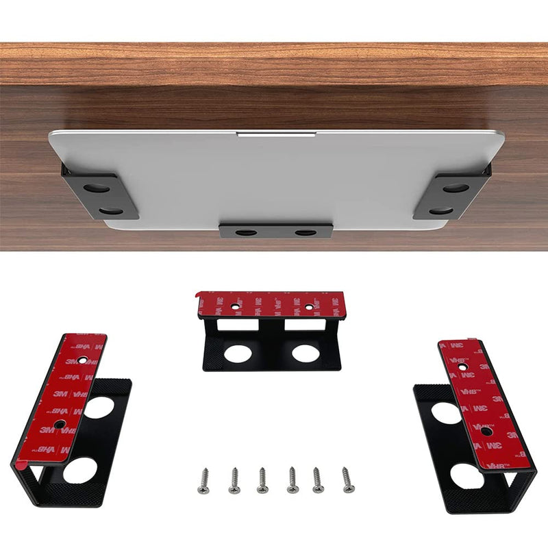 IFCASE Under Desk Laptop Mount with Adhesive & Screw in, Hard Aluminum Under Desk Shelf Holder for Laptop, Mac Mini, MacBook, Keyboard with Anti-Scratch Silicone (Black) Black