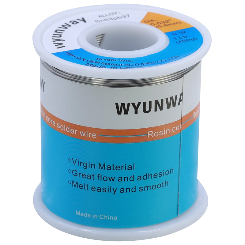 Solder Wire 63/37 Tin/Lead with Flux Rosin Core for Electrical Soldering weight 1Lb(450g) 0.8mm(0.032") 0.8(0.032") 450g(1Lb)