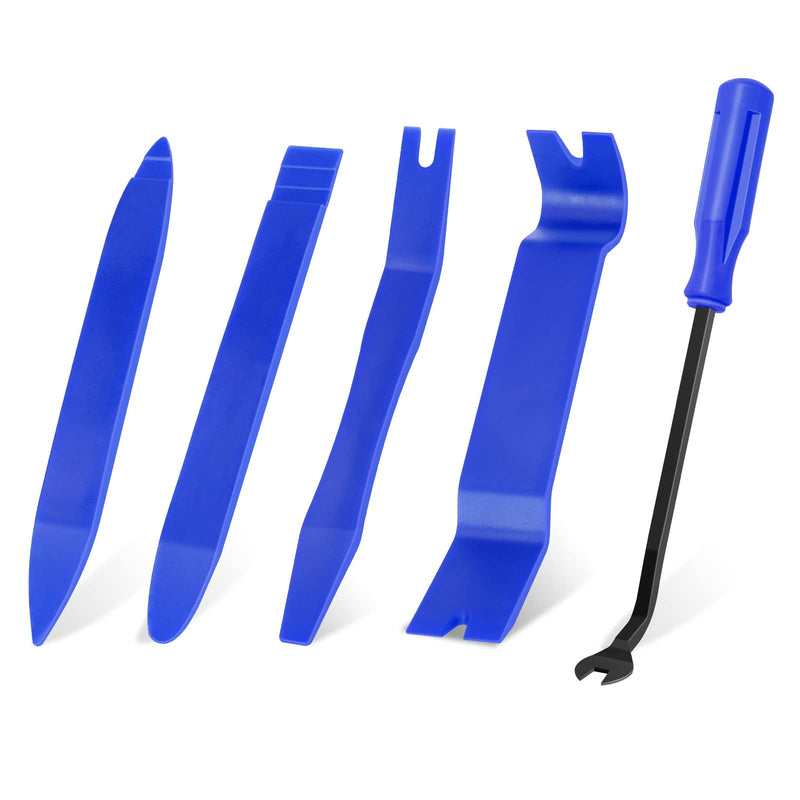 GLK Auto Trim Removal Tool Set, 5pcs Plastic Pry Tool Kit, Auto Trim Tool, Prying Tool, Car Door Panel Clip Revmoal Tool, Fasteners Remover Blue