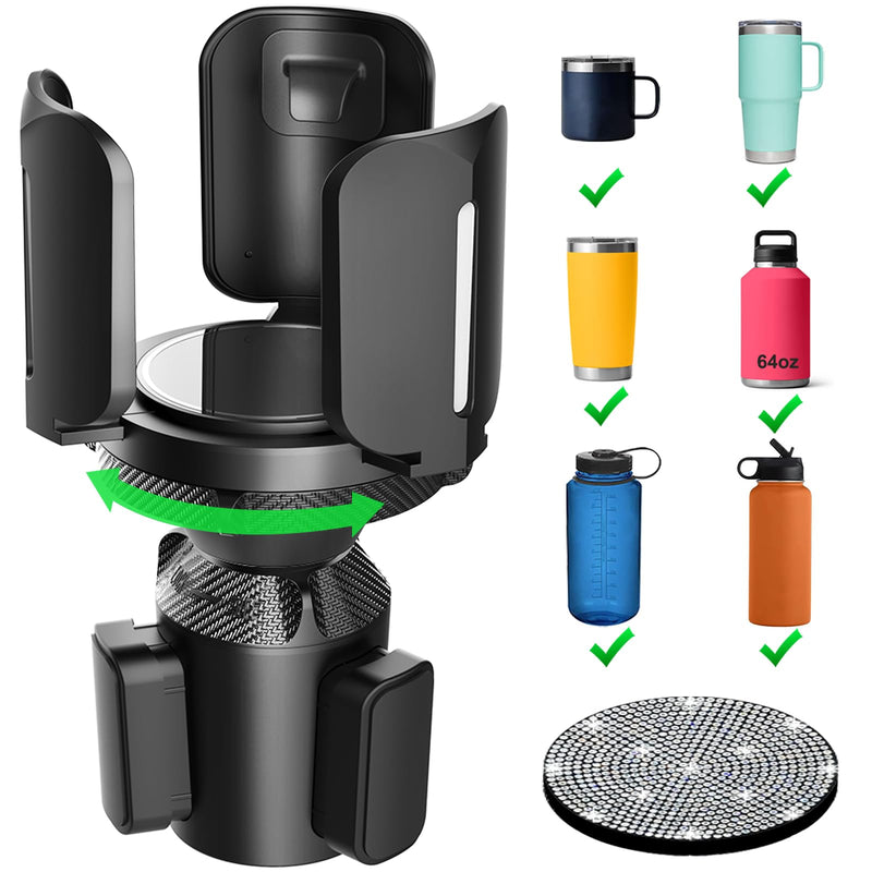 Upgraded 64oz Large Cup Holder Expander with Coaster for Car, Expandable Cup Holder Adapter with Adjustable Base, Universal Compatible with Yeti, Hydro Flasks, Owala, Other Big Bottles Mugs Drinks