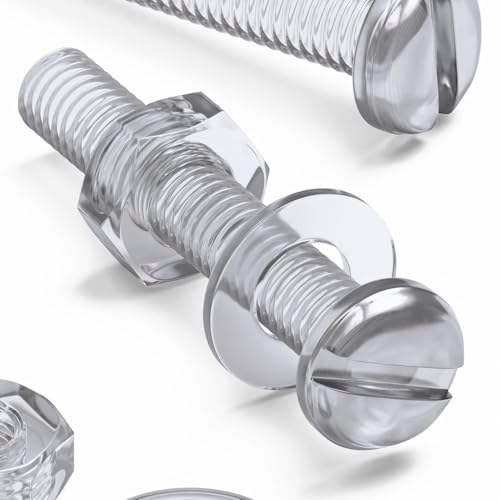 50x Clear Acrylic Slotted Pan Head Screws & Bolts M3 x 20mm, Nuts & Washers