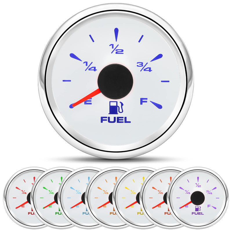 ARTILAURA 0-90 ohm Fuel Gauge 7 Color Boat Fuel Level Gauge Marine Fuel Gauge Gas Fuel Tank Meter for Universal AUTO Car (White) White
