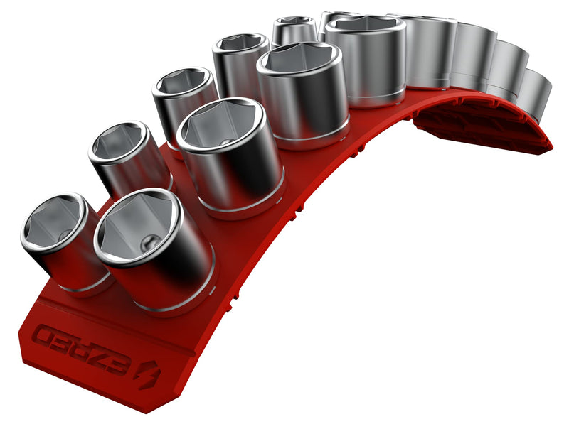 3/8" Magnetic Flexible Socket Holder Holds 18 Sockets Ultra-Flexible Non-Marring Low Profile Design Red