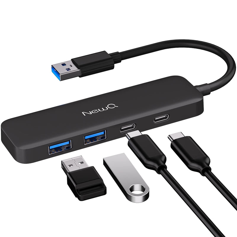 Dual USB C USB A 3.0 Hub: USB Hub 4 Ports with 2* USB-C 3.0 and 2* USB-A 3.0, Ultra Slim Portable USB Splitter Adapter for Laptop, PS4, Flash Drive, HDD, Xbox, Printer, Mouse, Keyboard, Computer 10cm