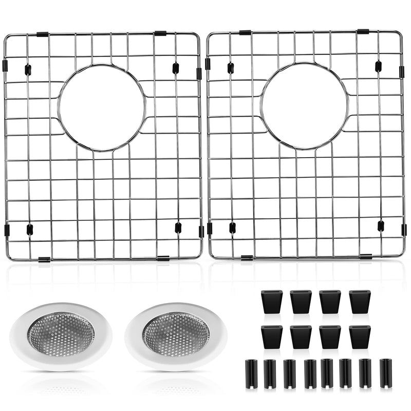 2pcs ARLBA Upgraded 15"x13" 304 Stainless Steel Sink Protectors for Kitchen Sink 15.5"x13.5" Rear Drain,Metal Sink Grid & Sink Rack for Bottom of Sink, Sink Gate Scratch Protection w/Sink Strainers