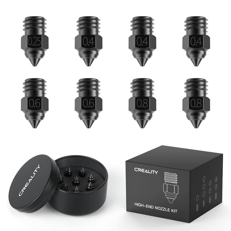 Official Creality High-end Hardened Steel MK8 Nozzles 8PCS, High-Temperature Wear Resistant Compatible with Ender 3/Ender 3 V2/Ender 3 Pro/Ender 3 Max/Ender 5 Series and CR 10 Series Ender 3/5/CR Series