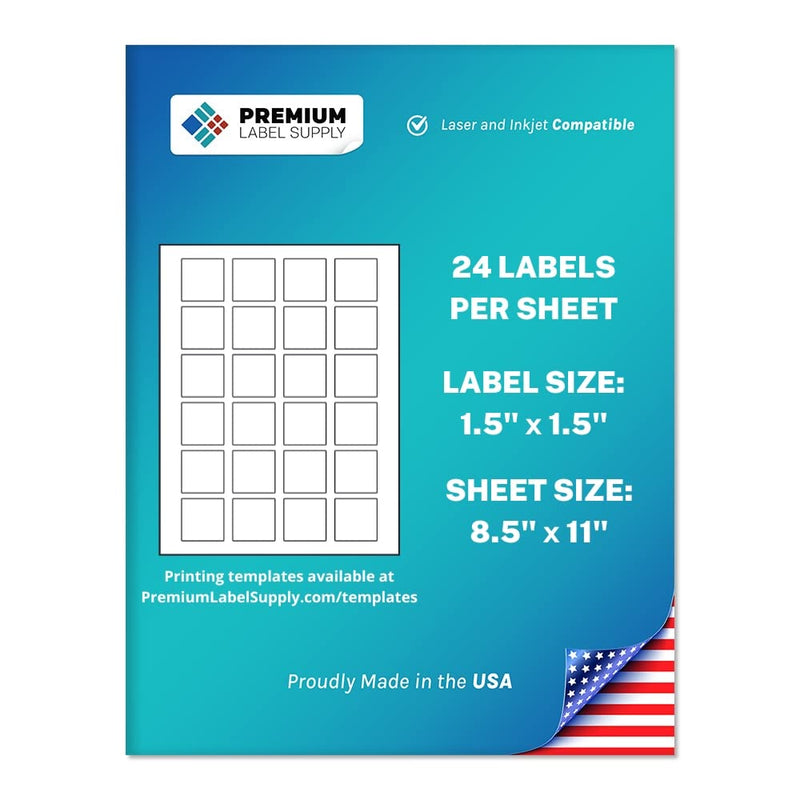 Premium Label Supply White Sticker Square Labels – 1.5" x 1.5" – Laser/Inkjet Compatible – (24 per Sheet), 25 Sheets – 600 Total Adhesive Labels 600 Labels