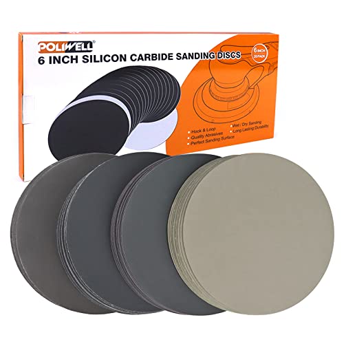 POLIWELL 40 Pack 6 Inch 150mm Silicon Carbide Sanding Discs 1000-3000 Grit 40.0