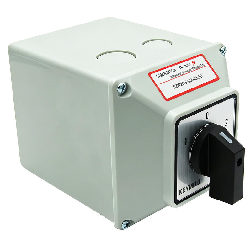 63A Rotary Changeover Selector Switch with Exterior Box, 2-Way 3NO 3NC, 660V 3 Position 3 Phase 12 Terminals Universal Selector Switch for Solar and Grid Power Switching