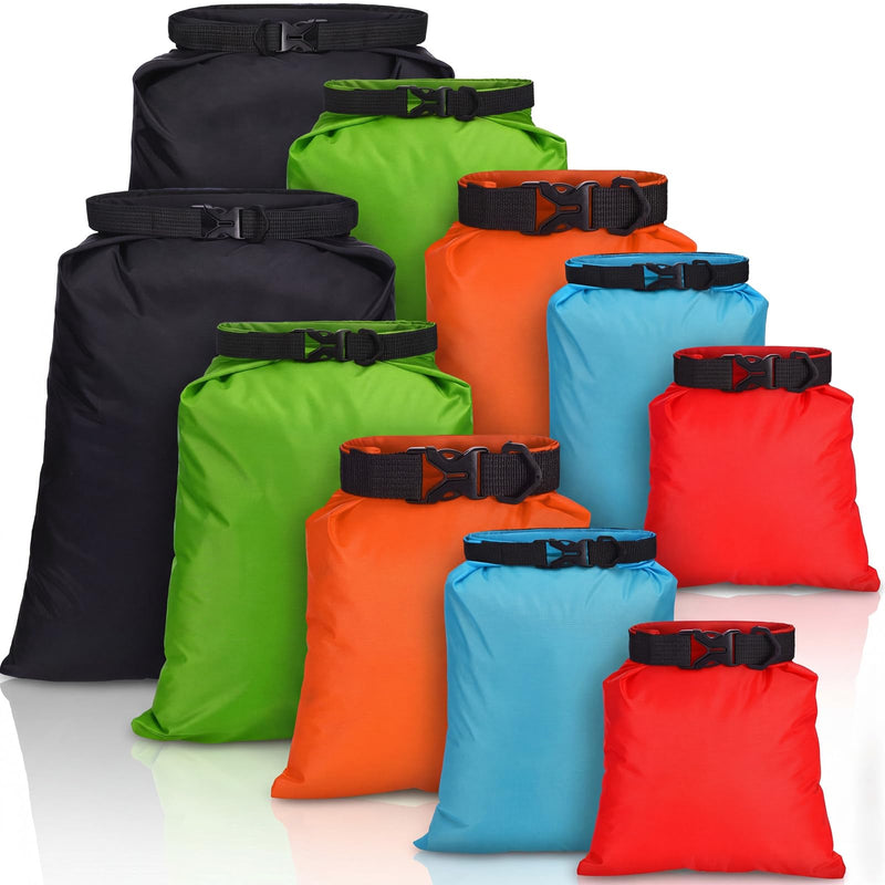 LEIFIDE 10 Pcs Ultralight Dry Bags Waterproof Lightweight Airtight Bags Ripstop Camping Gear Dry Sack Portable Roll Top Pack for Backpacking Kayaking Rafting Hiking Swimming Boating Outdoor 5 Sizes