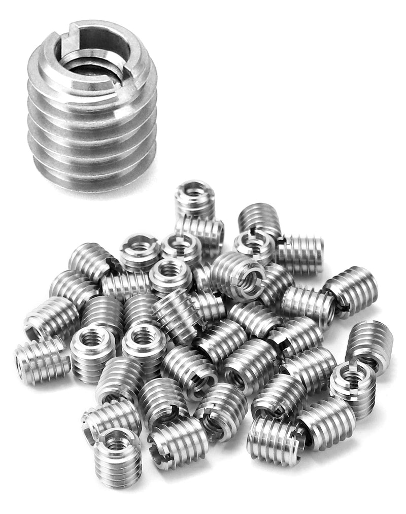 QWORK Stainless Steel Threaded Insert for Hard-Wood, 1/4-20 Internal Threads 50 Pack 5/8" Long Nut Inserts for Hardwoods, Softwoods, Plywood and Composites 1/4"-20