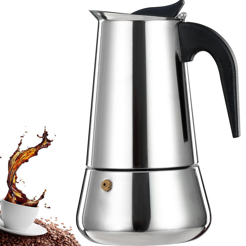 6 Cup Stovetop Espresso Maker Stainless Steel Moka Pot Stove Top Percolator Italian Coffee Makers Capable Mocha Greca Machine Cafe Classic Induction Cookers for Home and Camping 300ml 10oz 6 Cup