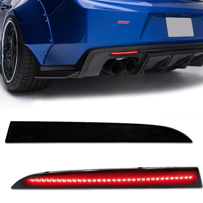 LED Rear Bumper Reflector Lights for Chevrolet Camaro 2016-2024, Traverse 2013-2020, Red Rear Brake Tail Lamps Smoked Lens, 2 PCS