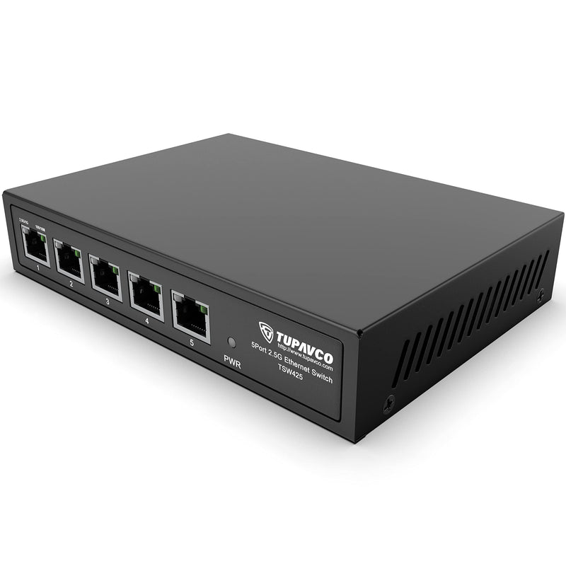 2.5GB Switch (5 Port) for Ethernet Network - High Speed 10M/100M/1G/2.5G Gigabit (802.3bz) - Unmanaged Plug & Play Fanless LAN Splitter - Metal Case - Wall Mountable - Tupavco TP1940 5 x 2.5G Ports (no PoE)