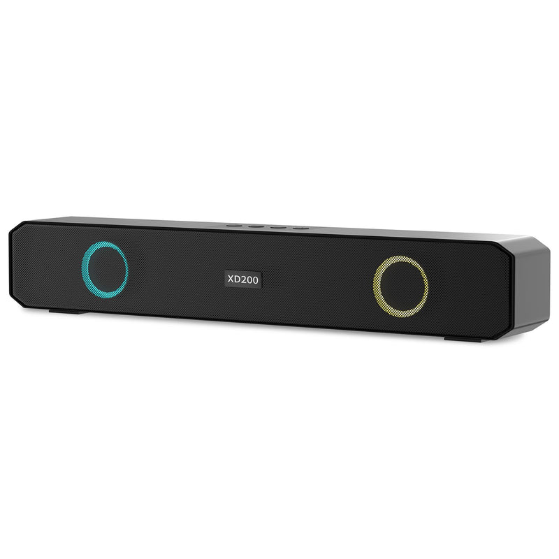 Portable Wireless Speaker Home Bluetooth Sound Bar with Multi-Color Flashing Lights Compatible for PC, Laptop, Smartphones (Black)