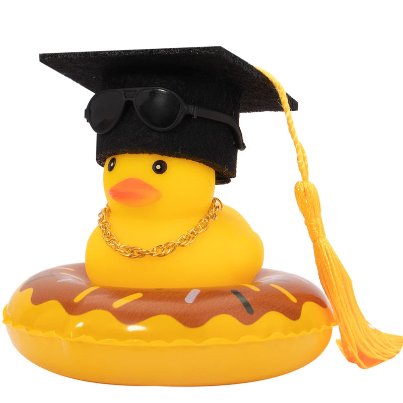Wonuu Car Rubber Duck Decoration - Dashboard Ornament with Mini Bachelor Cap, Necklace and Sunglasses B-bachelor Hat&yellow