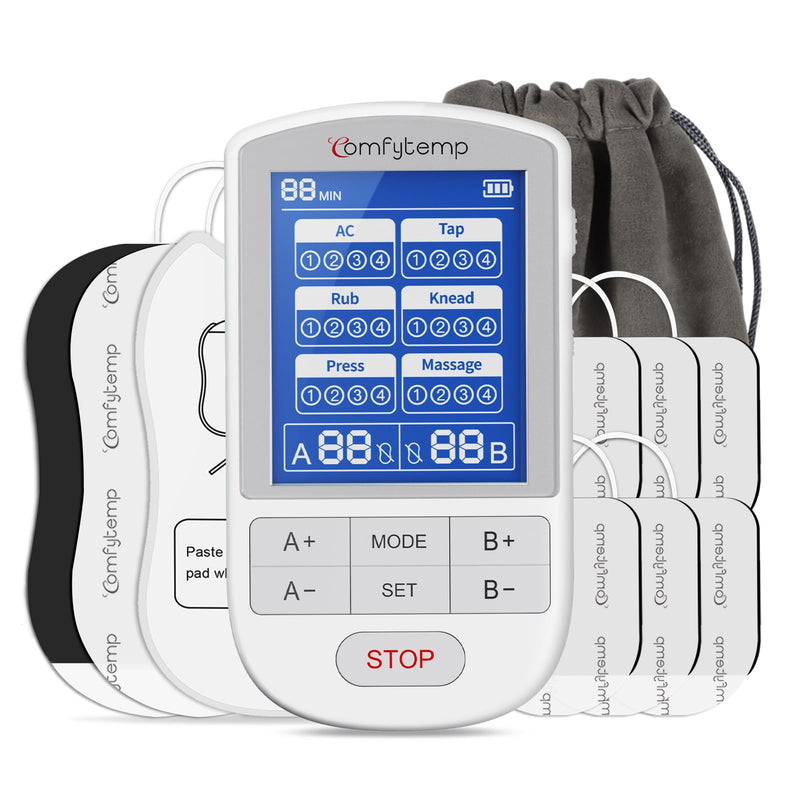 Comfytemp TENS Unit Muscle Stimulator, FSA HSA Eligible Dual Channels TENS Machine for Pain Relief, Electronic Pulse Massager for Back, Period Cramps, Neck, Sciatica, 24 Modes
