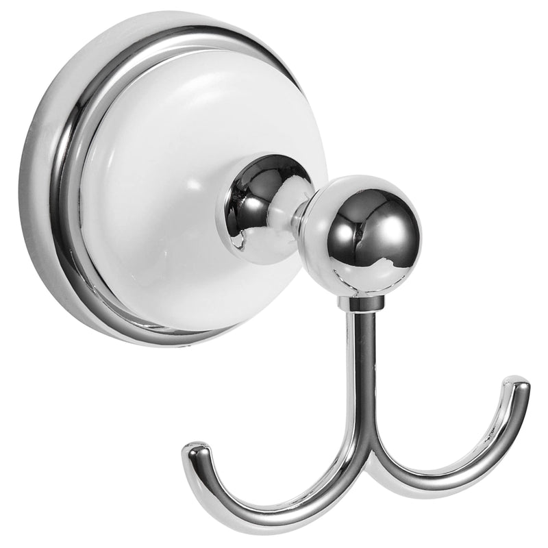 Design House 559260 Savannah Towel and Robe Hook, Polished Chrome and White 2 Robe Hook