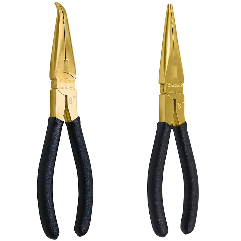 WEDO Brass Pliers Set - Non-Slip Handle, 8" Snipe Nose & Bent Nose Pliers, 200mm 2PCS Set A