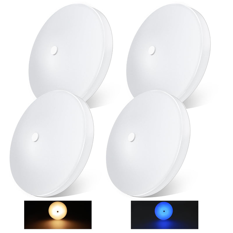 acegoo RV LED Ceiling Dome Light w/Push Switch 4.5” RV Lights Interior 12V Overhead Puck Light for Motorhome Camper Trailer Boat, Dimmable White Light & Blue Nightlight, Surface Mount,4-Pack (3000K 3000K 4-Pack