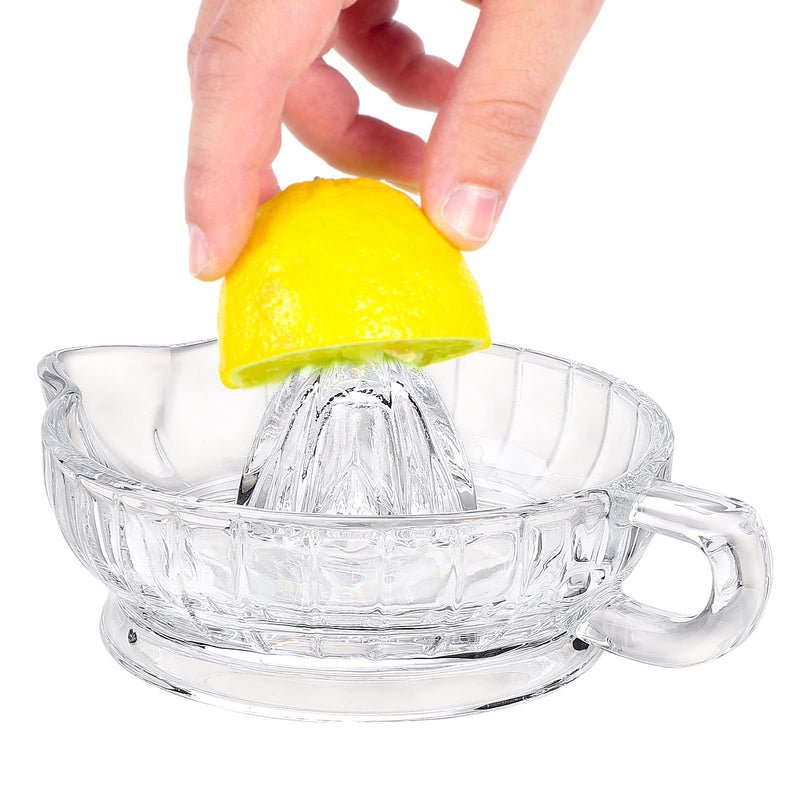 Glass Lemon Squeezer, Citrus Juicer Manual Hand Squeezer with Handle and Pour Spout, Clear Lemon Manual Extractor Small Handheld Orange Juicer