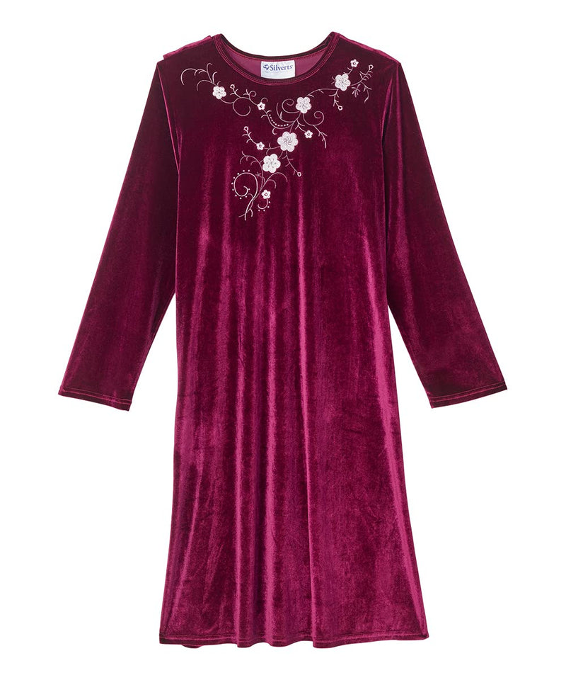 Silverts Women’s Adaptive Open Back Velvet Dress Assisted Dressing Elderly Clothing Nursing Home Holiday Wear Medium Wine