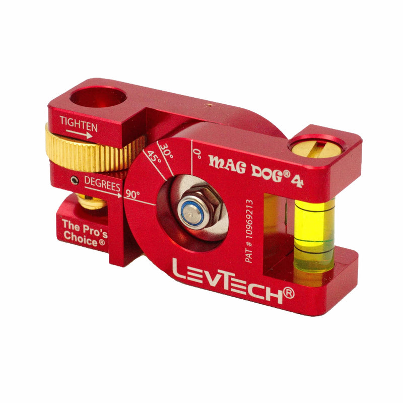 LEVTECH®, The PRO’s CHOICE®, MAG DOG® 4 Patented Conduit Bending Level with KWIK KLIK® 4 Angle Marks (0°,30°,45°,90°) | Replaceable Vial | 4 Rare Earth Magnets | ONLY 2.5” x 1.25” x .75” @ 3.5 oz