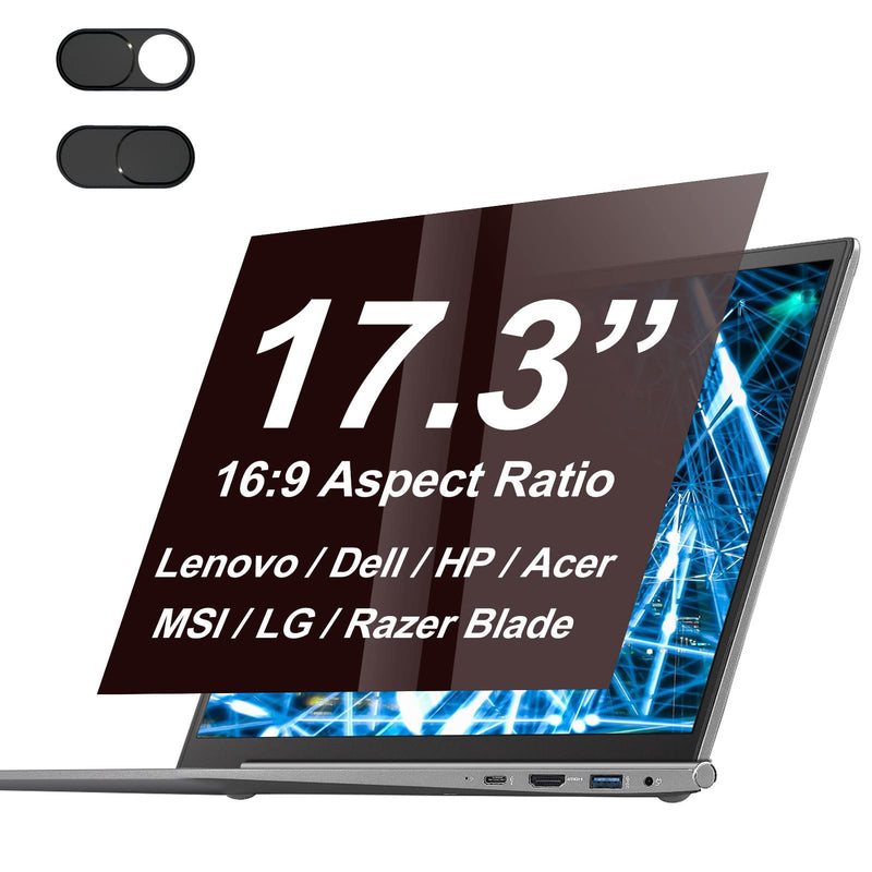 17.3" Laptop Privacy Screen Protector for 16:9 Aspect Widescreen Computer Monitor, 17.3 Inch Eye Protection Privacy Laptop Screen Filter Anti-Glare Anti-Blue Light Privacy Film Bubble Free Privacy Film + Webcam Cover 17.3 Inch (16:9 Aspect Ratio)