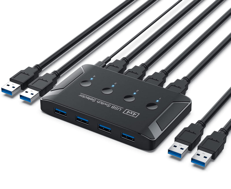 USB 3.0 Switch, Premium USB Switcher Computers Sharing 4 USB Devices for Keyboard Mouse Printer Scanner, Peripheral Switcher Box Compatible with Mac/Windows/Linux Updated USB 3.0 Sharing Switch T29
