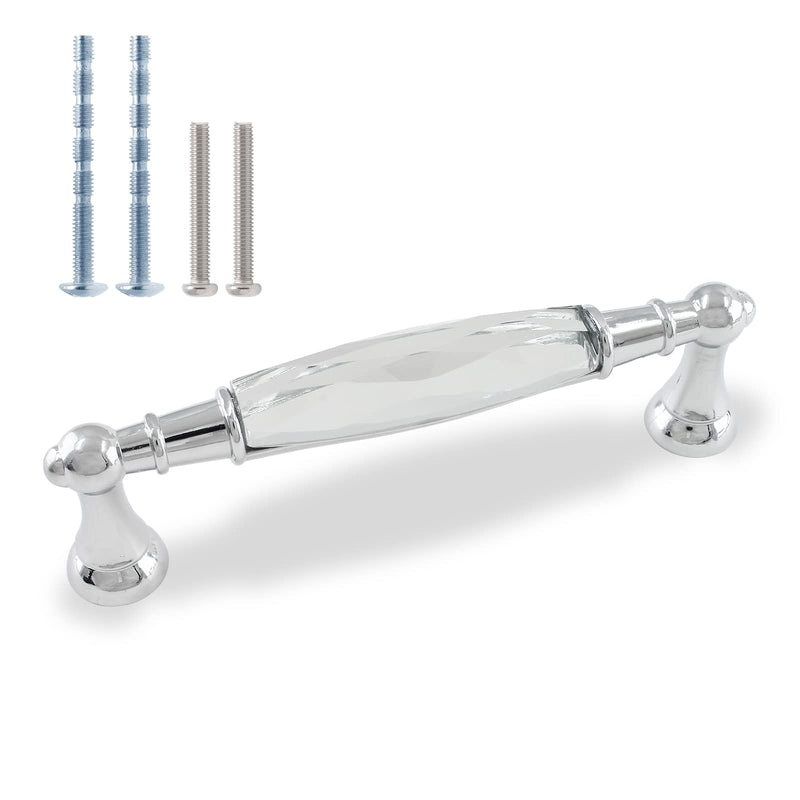 Uenhoy 4 Pcs Crystal Cabinet Pulls Handles 5 Inch Hole Spacing Chrome Silver Glass Handle Pulls Modern Crystal Drawer Pulls Bar Cabinet Pulls 128mm Hole Spacing