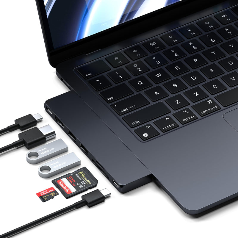 Satechi 7 in 1 USB C Hub Multiport Adapter Pro Slim, USB C Dongle, 100W Charging, 4K HDMI, USB 4, USB 3.2 Gen 2, SD/Micro Card Reader for Mac, MacBook Air/Pro M4 - Midnight